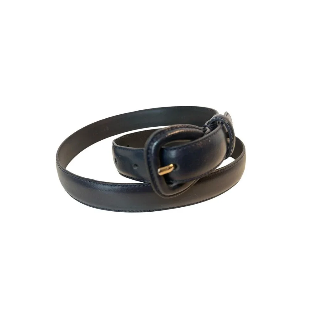 Ralph Lauren Genuine Leather Belt Navy Blue Buckle RL Logo 7/8”W Sz S